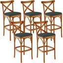 Ver imagem 1 de Kit 05 Banquetas Altas Cozinha Bancada Bar Sala Jantar Estofada Ávila L02 Suede Verde Musgo - Lyam L