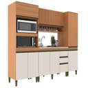 Ver imagem 3 de Cozinha Compacta Modulada 4 Peças com Torre Quente Paneleiro e Aéreo Ripado Cecília Marrom/Freijó/Off White