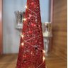 Árvore Cone Cotton Glitter Vermelho Iluminada Fio de Fada LED 10 Lâmpadas à Pilha 40cm - Magizi - 3