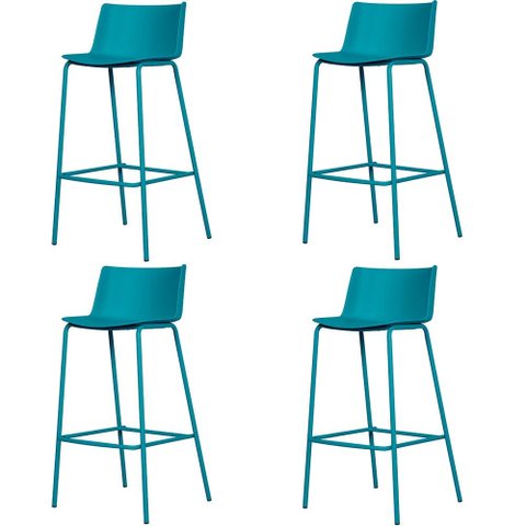 Kit 4 Banquetas Ipanema Média Fratini 86,50 Cm (altura) em Polipropileno Base Aço Azul Sonho