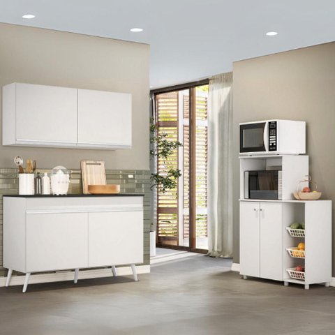 Armário de Cozinha Compacta com Gabinete Pia e Balcão para Forno e Micro-ondas Multimóveis Mp2254
