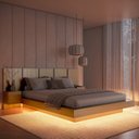Ver imagem 1 de Cama Casal Queen Suspensa com LED, Cabeceira e Mesas de Apoio 140/160 Zurique Marrom/Mel Yescasa