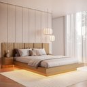 Ver imagem 4 de Cama Casal Queen Suspensa com LED, Cabeceira e Mesas de Apoio 140/160 Zurique Marrom/Mel Yescasa
