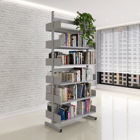Estante Biblioteca Dupla 12 Pratelheiras Aço Cinza
