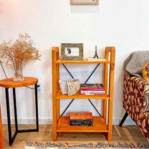 Aparador de Madeira Pinus Linea de 3 Prateleiras Slim Carvalho