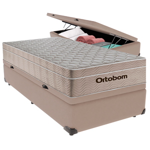 Cama Baú Solteiro Bege+colchão Airtech Molas Ortobom