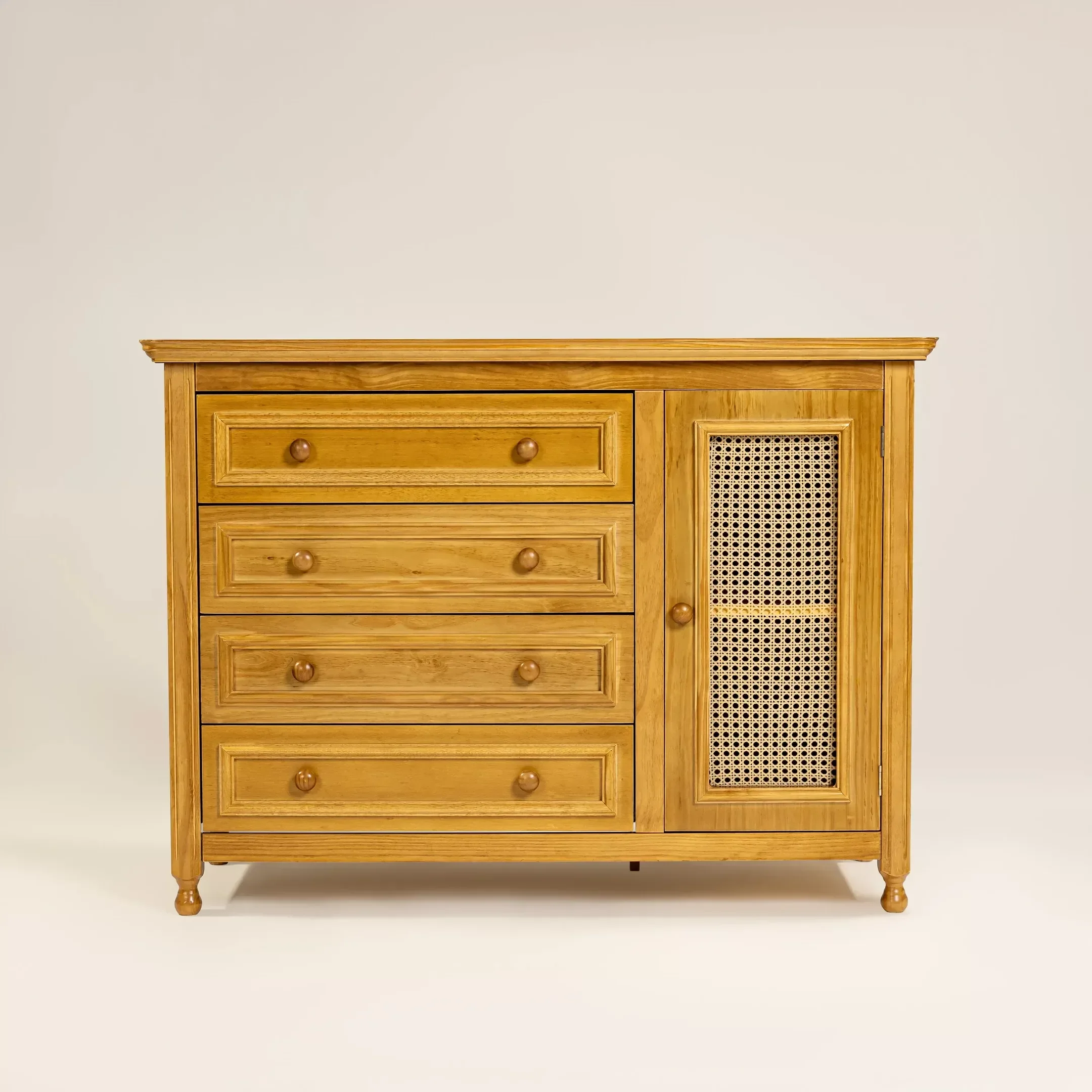 Cômoda Infantil Feliz 4 Gavetas Madeira Maciça com Porta de Tela Trançada