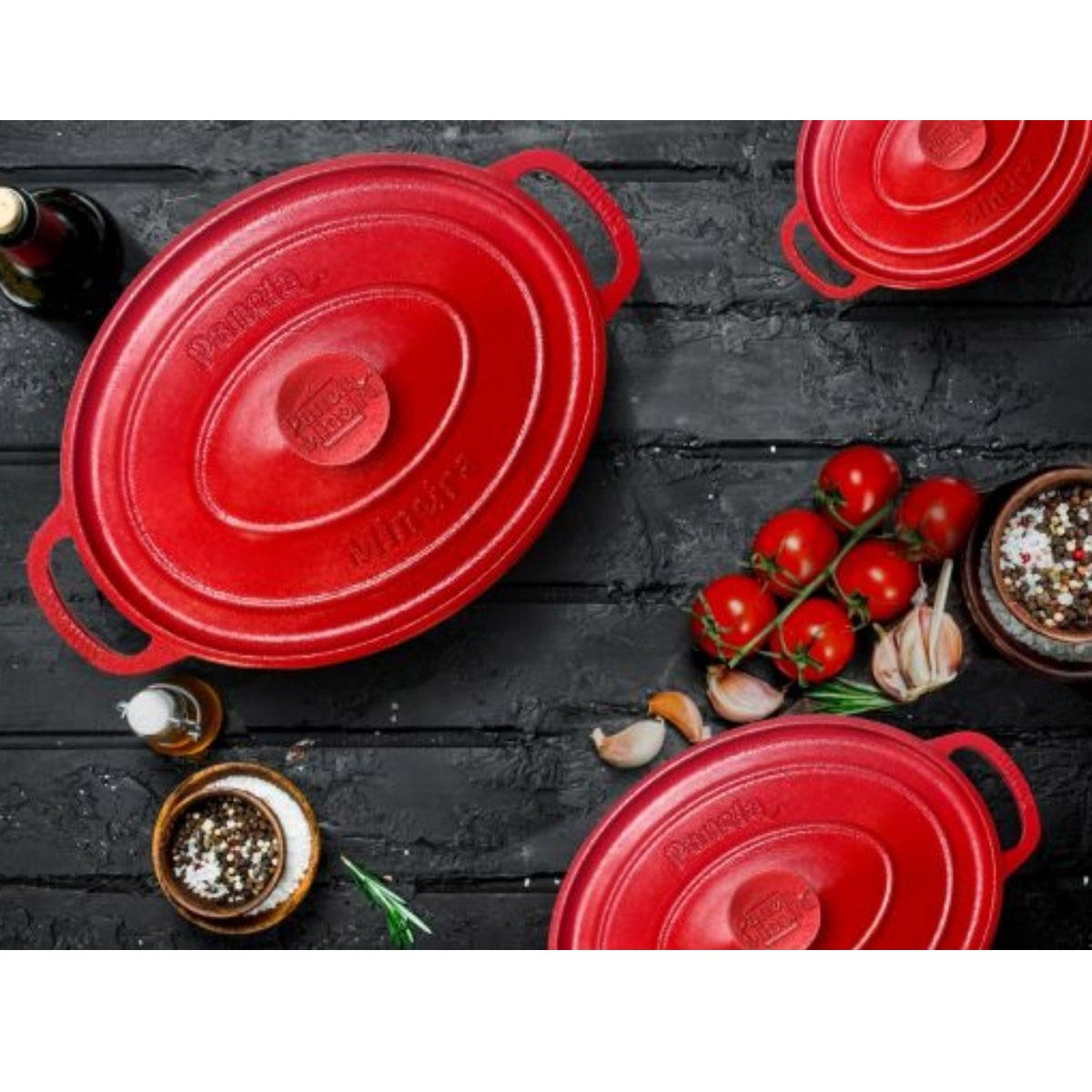 Caçarola Oval 260X200x150mm 3,5L Vermelha Com Tampa Panela Mineira - 3