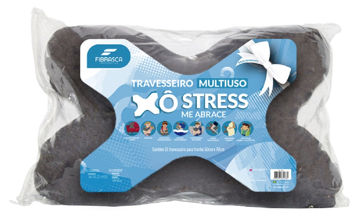 Travesseiro Xô Stress fibra grafite 70x50x18cm Fibrasca