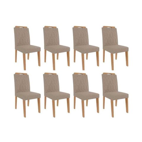 Cadeira Sala de Jantar Paola Wood Kit 8 Un Carvalho/linho Bege - Cimol