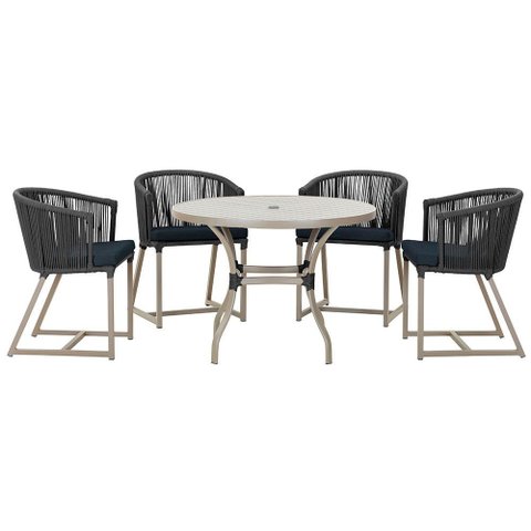 Mesa com 4 Cadeiras de Jantar Roma 100cm e Noronha em Aluminío Fendi Corda Nautica Estofado 12 Trama