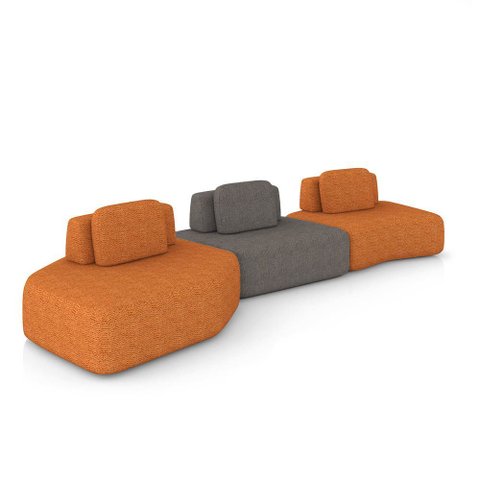 Sofá 3 Lugares Orgânico com Chaise e 2 Módulos Berlim Bouclê Caramelo/grafite K01 - D’Rossi
