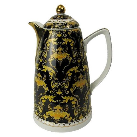 Elegante Garrafa de Porcelana Preto com Detalhes Dourado 1l