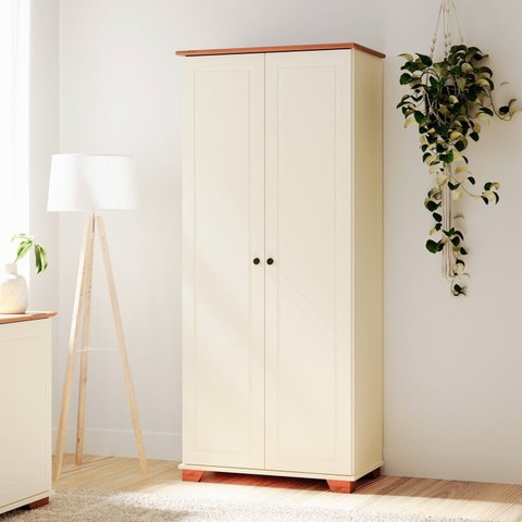Armário Multiuso Pés e Tampo em Madeira Maciça Ananda CabeCasa MadeiraOriginals Off White/Mel 100% MDF