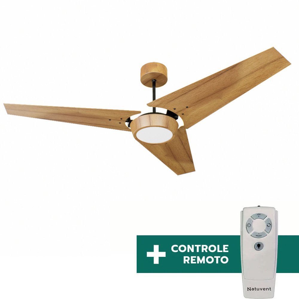 Ventilador de Teto Com Controle Remoto Natuvent Callis Led 3 Pás Madeira Teca 3000k Branco Quente