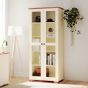 Ver imagem 1 de Estante Livreiro Pés e Tampo em Madeira Maciça Porta Vidro Ananda CabeCasa MadeiraOriginals Off White 100% MDF