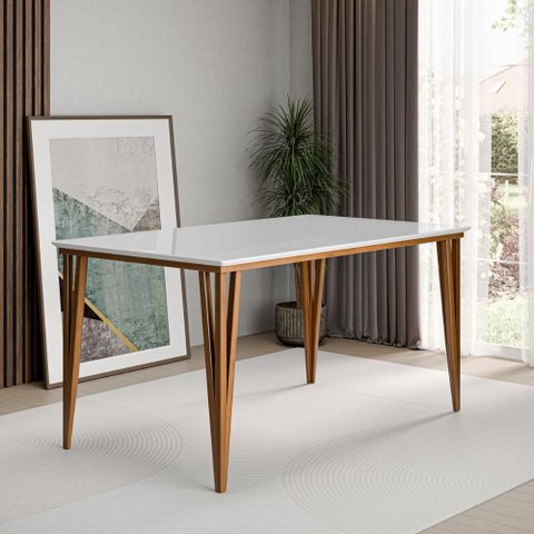 Mesa de Jantar com Vidro 6 Lugares Multimóveis Cr50251 Imbuia/off White