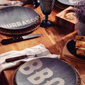 Kit 4 Pratos Rasos Tramontina Churrasco Stone Porcelana 28cm