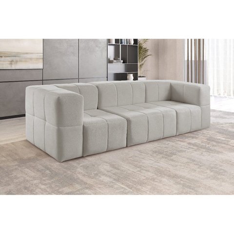 Sofá Modular 3 Lugares Bouclé Cinza