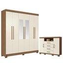 Ver imagem 1 de Guarda Roupa Casal Toledo 6 Portas de Bater 2 Gavetas MDP com Espelho e Cômoda Havana Master Santos