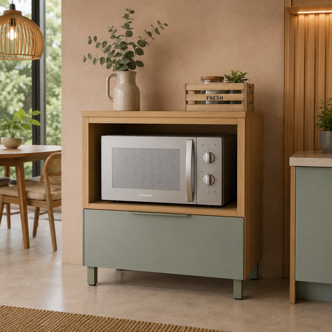 Balcão para Forno e Micro-Ondas Marquesa 1 Gaveta 100% MDF Marrom/Verde - Nesher