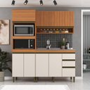 Ver imagem 1 de Cozinha Compacta Modulada 3 Peças com Torre Quente e Aéreo Ripado Cecília Marrom/Freijó/Off White