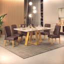 Ver imagem 2 de Mesa de Jantar Kiara 6 Lugares 160x90cm Tampo Vidro e MDF sem Cadeiras Cedro - Off White - Dj Móvei