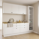 Ver imagem 1 de Cozinha Compacta Modulada 5 Peças 2 Balcões com Tampo 2 Armários Aéreos e Cristaleira em MDF Sevilha Branco/Carvalho