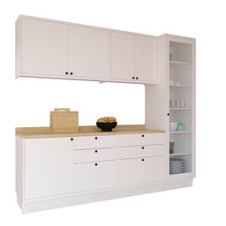 Cozinha Compacta 5 Peças 2 Balcões com Tampo 2 Armários Aéreos e Cristaleira em MDF Sevilha Branco/Carvalho - 3