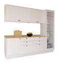 Ver imagem 3 de Cozinha Compacta Modulada 5 Peças 2 Balcões com Tampo 2 Armários Aéreos e Cristaleira em MDF Sevilha Branco/Carvalho