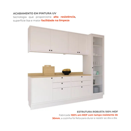 Cozinha Compacta 5 Peças 2 Balcões com Tampo 2 Armários Aéreos e Cristaleira em MDF Sevilha Branco/Carvalho - 5