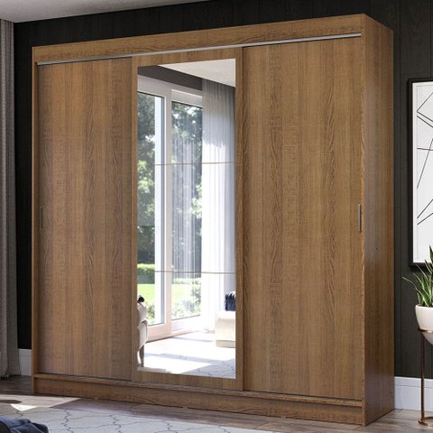 Guarda-Roupa Casal Madesa Istambul 3 Portas de Correr com Espelho 3 Gavetas Rustic Cor:Rustic