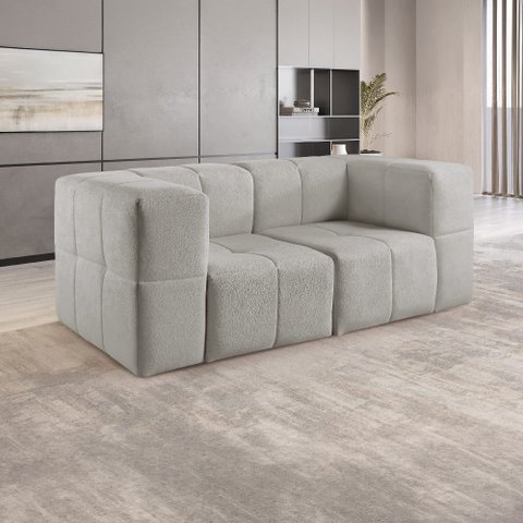 Sofá Modular 2 Lugares Bouclé Cinza