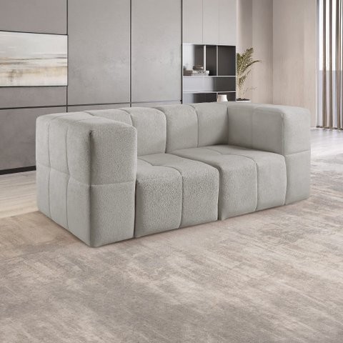 Sofá Modular 2 Lugares Bouclé Cinza