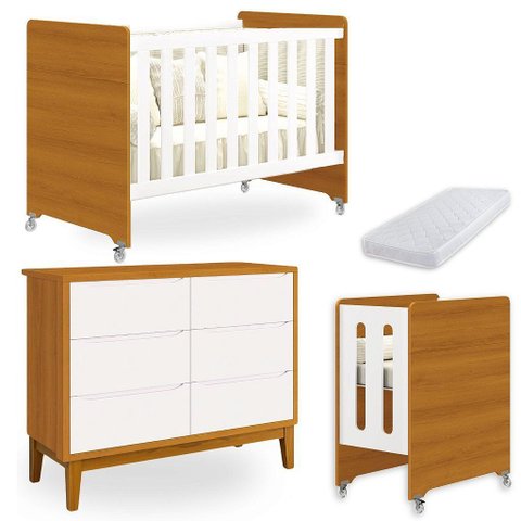 Quarto de Bebê Berço Evolution + Cômoda 6 Gvts + Colchão Savana