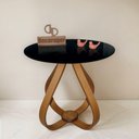 Ver imagem 1 de Mesa Lateral Bela Alice Redonda Vidro MDF Madeira 60cm Preto
