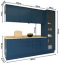 Ver imagem 4 de Cozinha Compacta Modulada 5 Peças 2 Balcões com Tampo 2 Armários Aéreos e Cristaleira em MDF Sevilha Azul/Carvalho