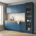 Ver imagem 1 de Cozinha Compacta Modulada 5 Peças 2 Balcões com Tampo 2 Armários Aéreos e Cristaleira em MDF Sevilha Azul/Carvalho