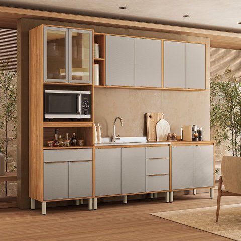 Cozinha Modulada Plena Pmt0004 com 12 Portas e 4 Gavetas sem Tampo Cinamon Nude Prime Tx Demóbile
