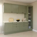 Ver imagem 1 de Cozinha Compacta Modulada 5 Peças 2 Balcões com Tampo 2 Armários Aéreos e Cristaleira em MDF Sevilha Verde/Cinza