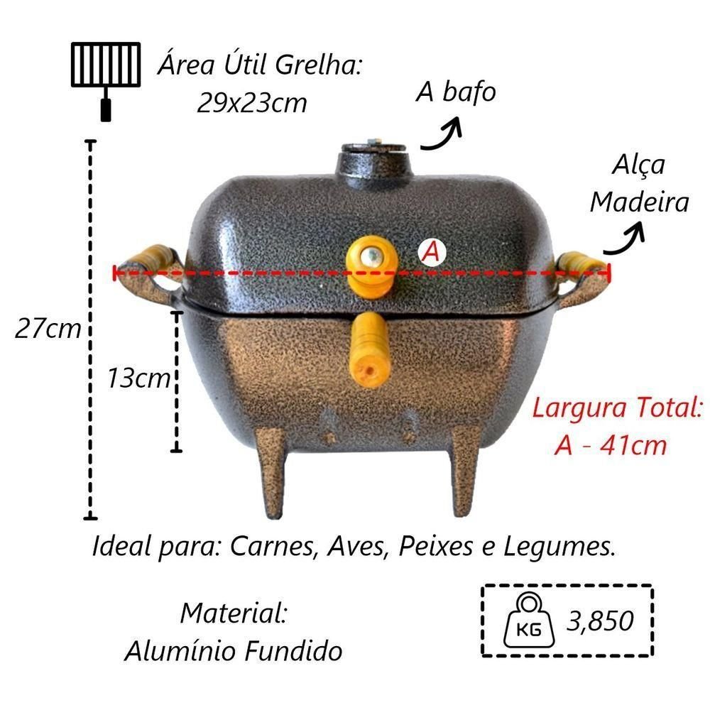 Churrasqueira Alumínio Fundido Craqueada Preta Bafo 29x23cm - 2