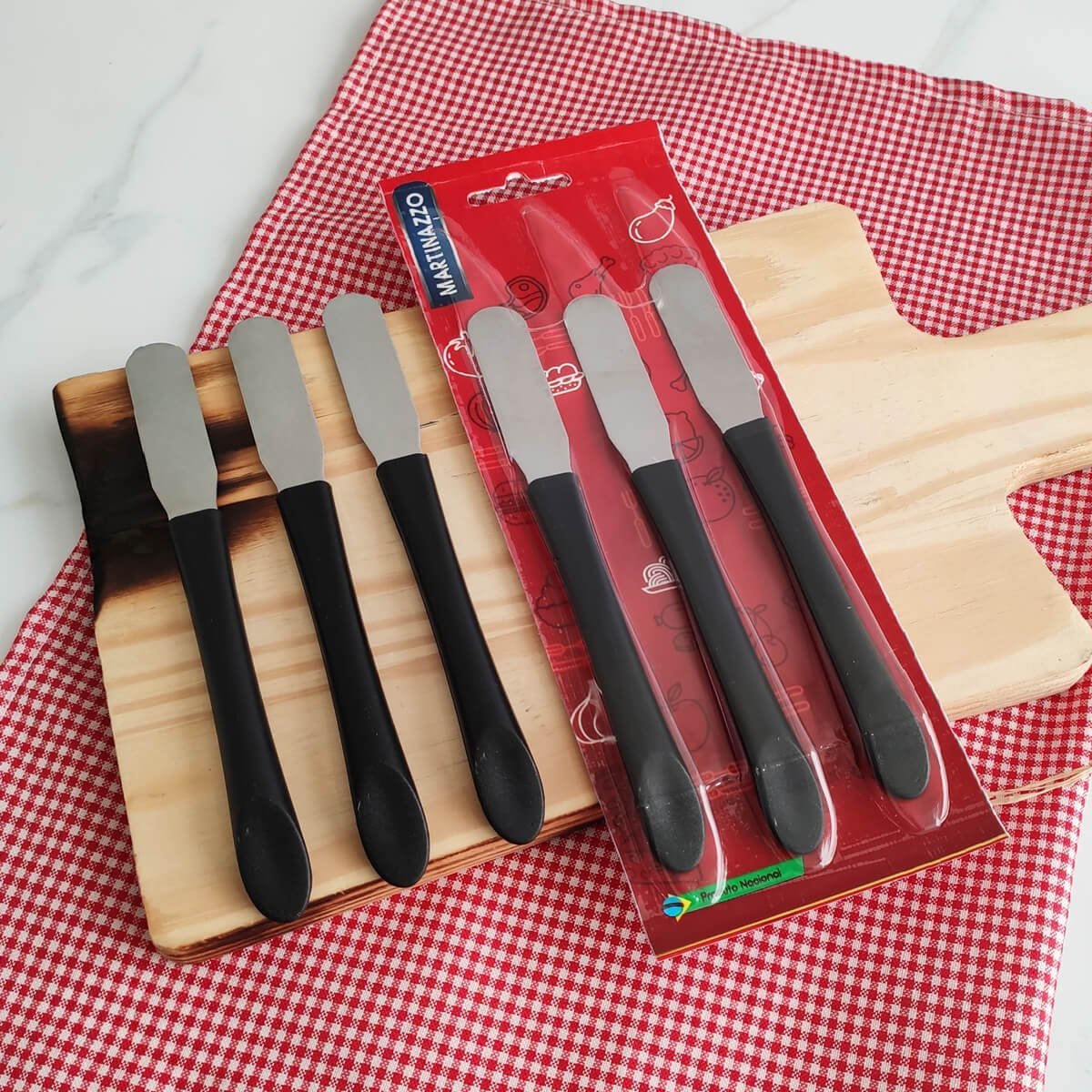5 Conjuntos de Espátulas de Inox para Manteiga com 3 Peças cada Martinazzo Cabos Pretos - 2