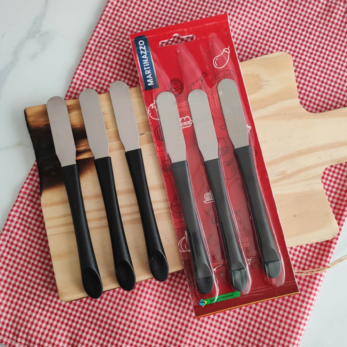 5 Conjuntos de Espátulas de Inox para Manteiga com 3 Peças cada Martinazzo Cabos Pretos - 5