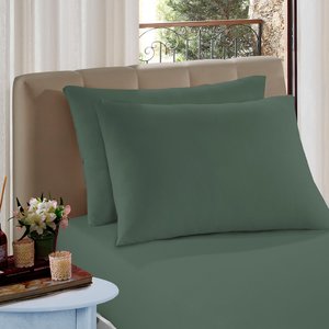 Lençol Solteiro Liso Comfort em Malha 100% Algodão Granite Green