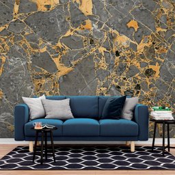 Papel de Parede Painel 3D Mármore Agata com Dourado 2,5M Auto Colante Revestimento Brilhoso - 2