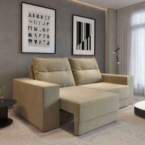 Sofá Aurora 2 Lugares Retrátil e Reclinável Bege Suede Cialar Móveis