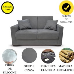 Sofá 2 Lugares Sala de Estar Recepção Suede Vitoria Cinza - 6