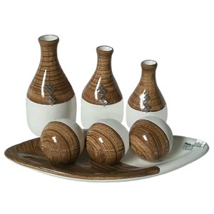 Jogo de Vasos Trio Garrafas e Barca 3 Esferas Cerâmica Decor - Marrom