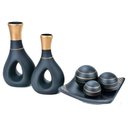 Ver imagem 1 de Jogo de Vasos Par Furados e Centro de Mesa 3 Esferas Cerâmica Fosca - Black Gold