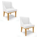 Ver imagem 1 de Kit 2 Cadeiras Estofadas Sala de Jantar Base Fixa de Madeira Castanho Lia Sintético Branco - Ibiza